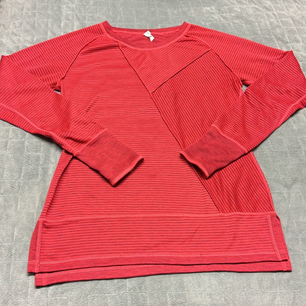 Moving Comfort Long-Sleeve Shirt, Red, Striped, Yoga, Running, Size M